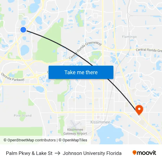 Palm Pkwy & Lake St to Johnson University Florida map