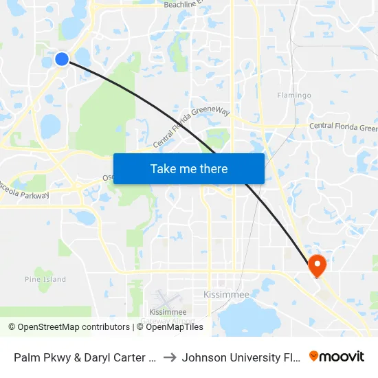 Palm Pkwy & Daryl Carter Pkwy to Johnson University Florida map