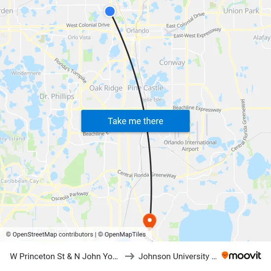 W Princeton St & N John Young Pkwy to Johnson University Florida map