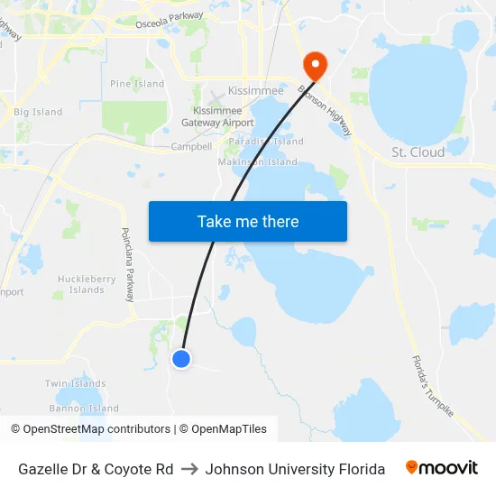 Gazelle Dr & Coyote Rd to Johnson University Florida map