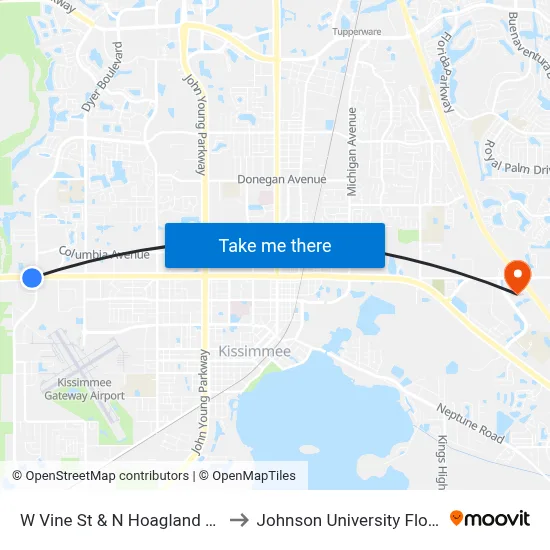 W Vine St & N Hoagland Blvd to Johnson University Florida map