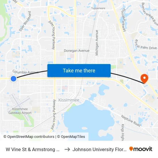 W Vine St & Armstrong Blvd to Johnson University Florida map