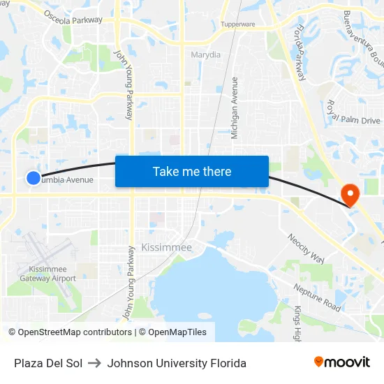 Plaza Del Sol to Johnson University Florida map