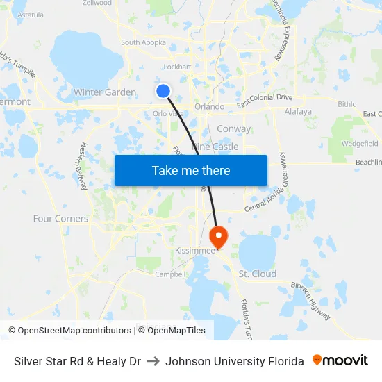 Silver Star Rd & Healy Dr to Johnson University Florida map