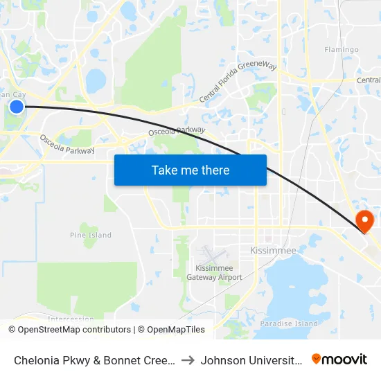 Chelonia Pkwy & Bonnet Creek Resort Ln to Johnson University Florida map