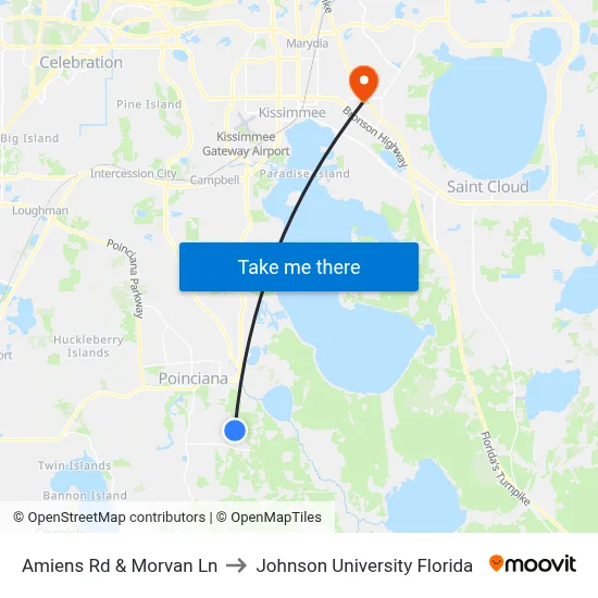 Amiens Rd & Morvan Ln to Johnson University Florida map
