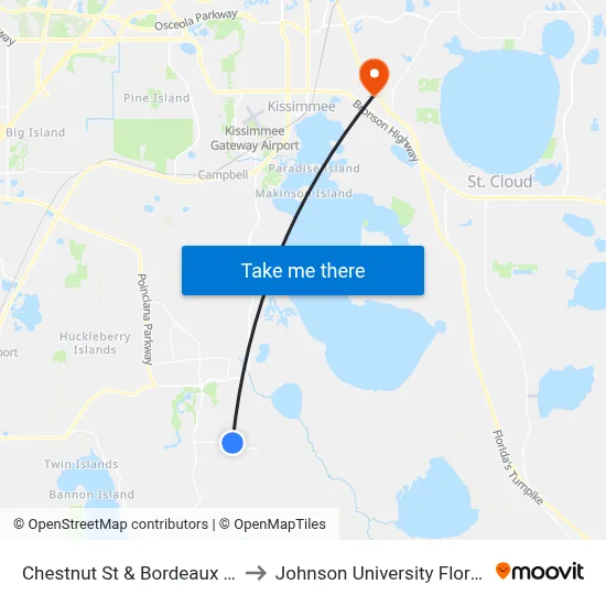 Chestnut St & Bordeaux Rd to Johnson University Florida map