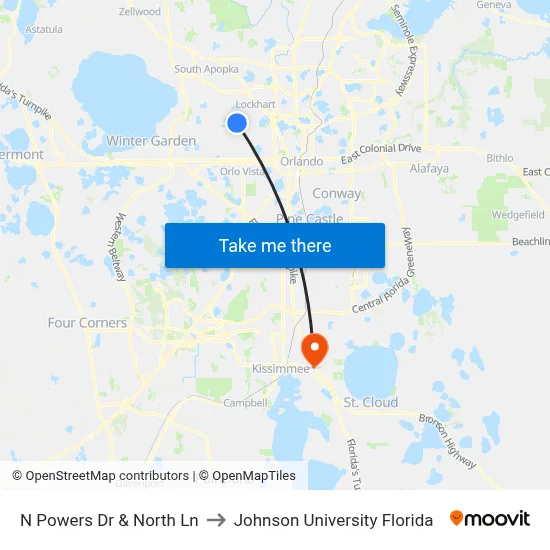 N Powers Dr & North Ln to Johnson University Florida map