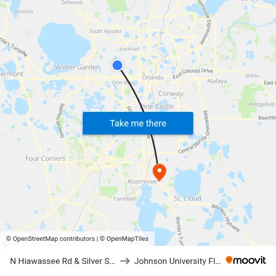 N Hiawassee Rd & Silver Star Rd to Johnson University Florida map
