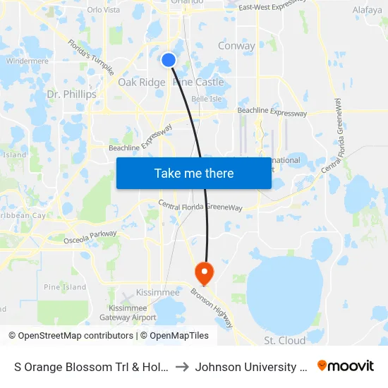 S Orange Blossom Trl & Holden Ave to Johnson University Florida map