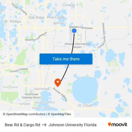 Bear Rd & Cargo Rd to Johnson University Florida map