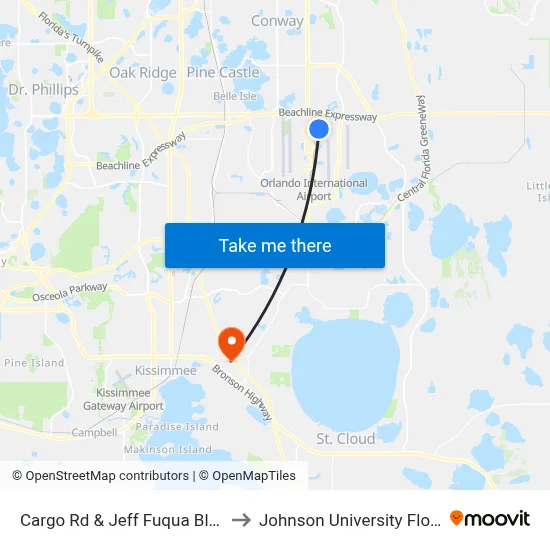 Cargo Rd & Jeff Fuqua Blvd N to Johnson University Florida map