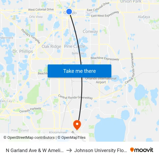 N Garland Ave & W Amelia St to Johnson University Florida map