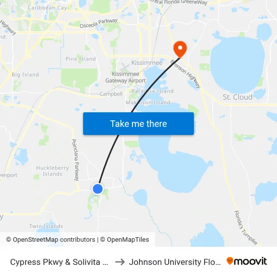 Cypress Pkwy & Solivita Blvd to Johnson University Florida map