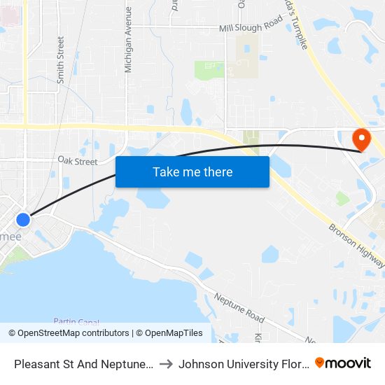 Pleasant  St And Neptune  Rd to Johnson University Florida map