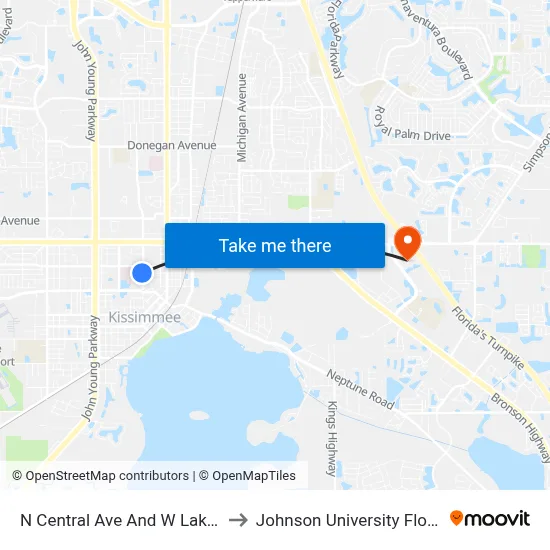N Central Ave And W Lake St to Johnson University Florida map
