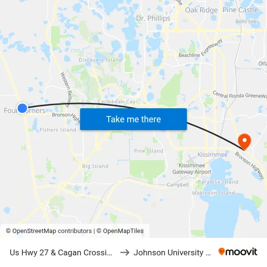 Us Hwy 27 & Cagan Crossings Blvd to Johnson University Florida map