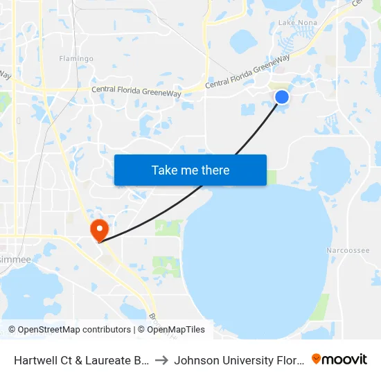 Hartwell Ct & Laureate Blvd to Johnson University Florida map