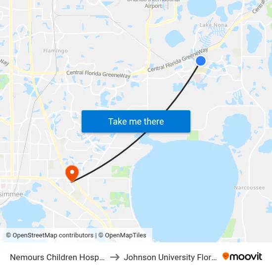 Nemours Children Hospital to Johnson University Florida map