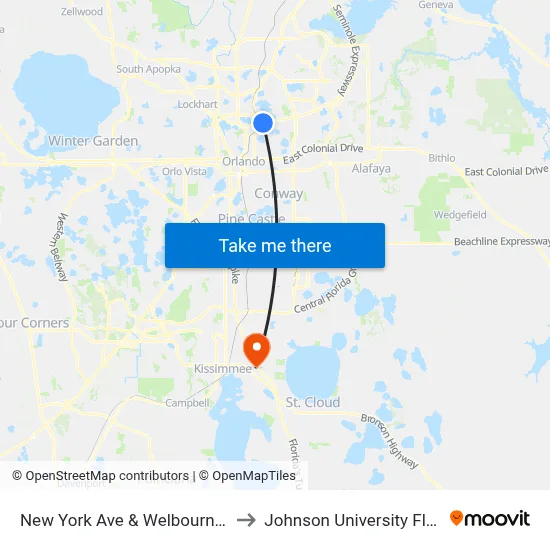 New York Ave & Welbourne Ave to Johnson University Florida map