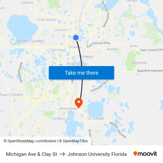 Michigan Ave & Clay St to Johnson University Florida map