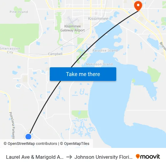 Laurel Ave & Marigold Ave to Johnson University Florida map