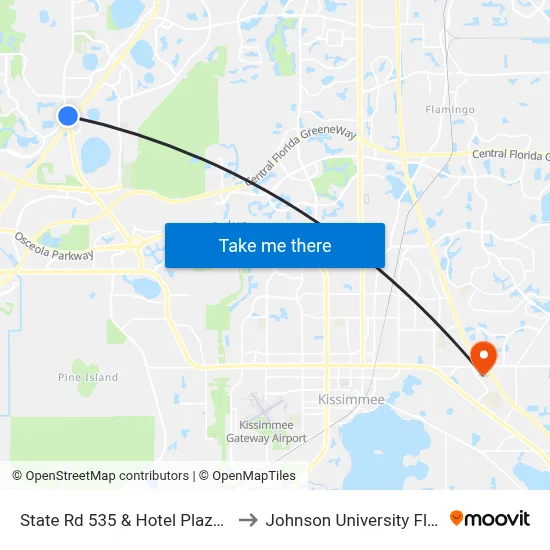 State Rd 535 & Hotel Plaza Blvd to Johnson University Florida map