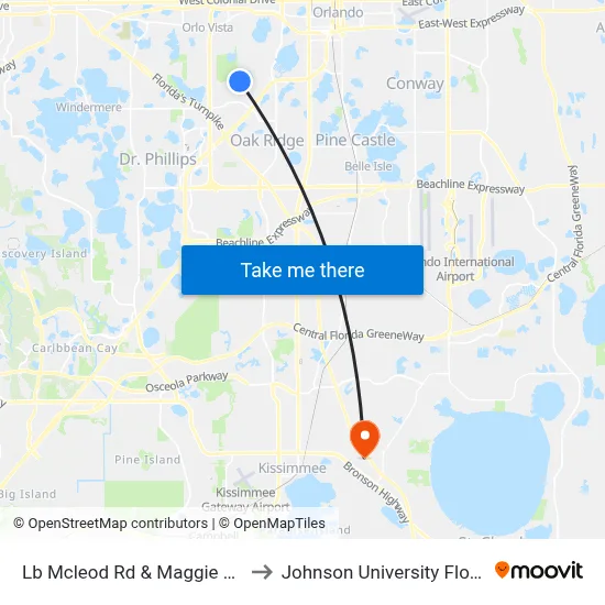 Lb Mcleod Rd & Maggie Blvd to Johnson University Florida map
