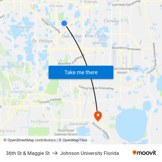 36th St & Maggie St to Johnson University Florida map