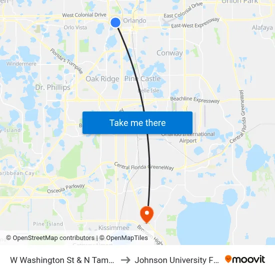 W Washington St & N Tampa Ave to Johnson University Florida map