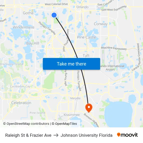 Raleigh St & Frazier Ave to Johnson University Florida map