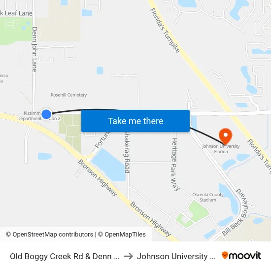 Old Boggy Creek Rd & Denn John Ln to Johnson University Florida map