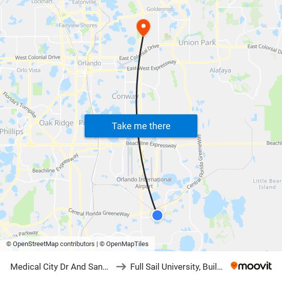 Medical City Dr And Sanger Rd to Full Sail University, Building 5 map