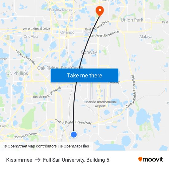 Kissimmee to Full Sail University, Building 5 map