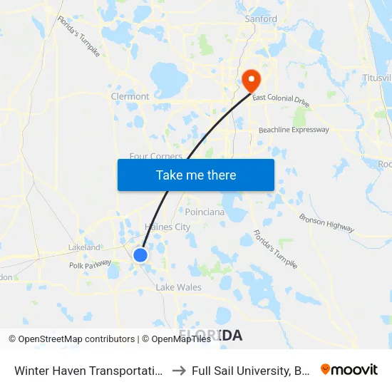 Winter Haven Transportation Center to Full Sail University, Building 5 map