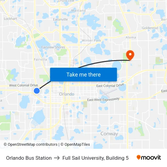 Orlando Bus Station to Full Sail University, Building 5 map