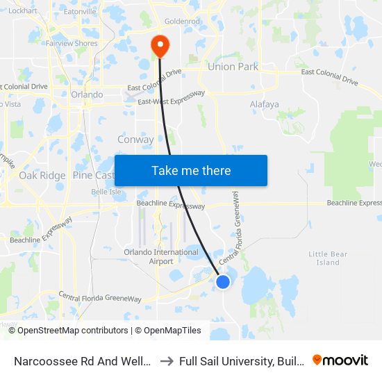 Narcoossee Rd And Weller Blvd to Full Sail University, Building 5 map