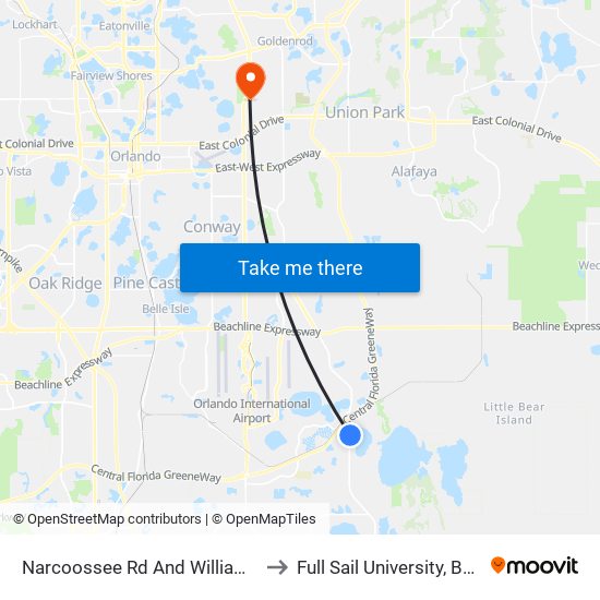 Narcoossee Rd And William Carey Dr to Full Sail University, Building 5 map