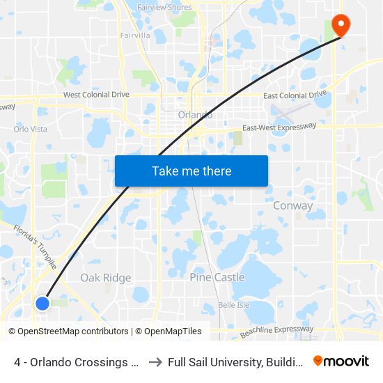 4 - Orlando Crossings Mall to Full Sail University, Building 5 map