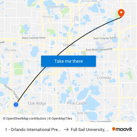 1 - Orlando International Premium Outlets to Full Sail University, Building 5 map