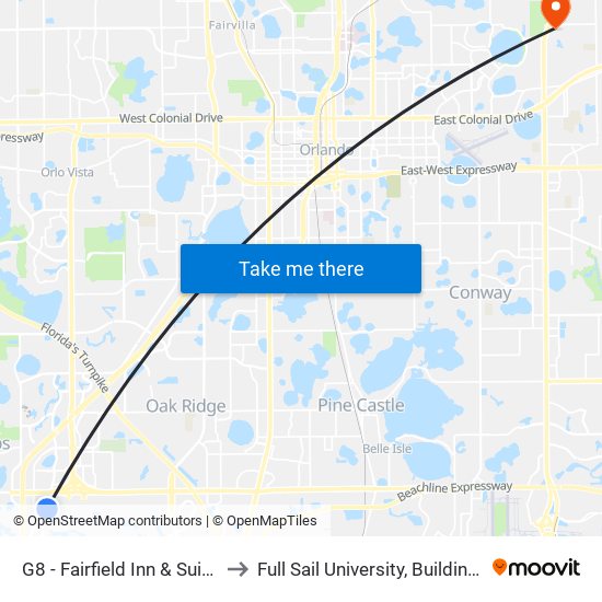 G8 - Fairfield Inn & Suites to Full Sail University, Building 5 map