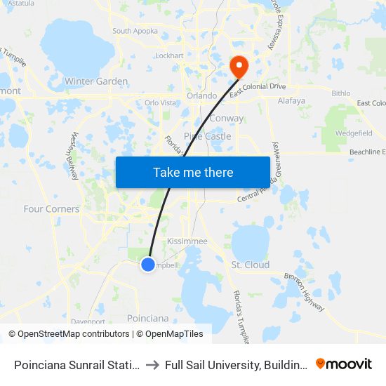 Poinciana Sunrail Station to Full Sail University, Building 5 map