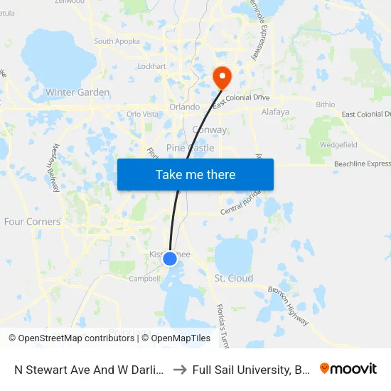 N Stewart Ave And W Darlington Ave to Full Sail University, Building 5 map