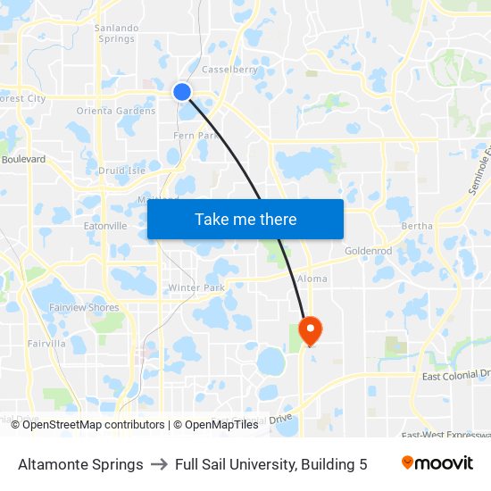 Altamonte Springs to Full Sail University, Building 5 map