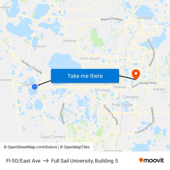 Fl-50/East Ave to Full Sail University, Building 5 map