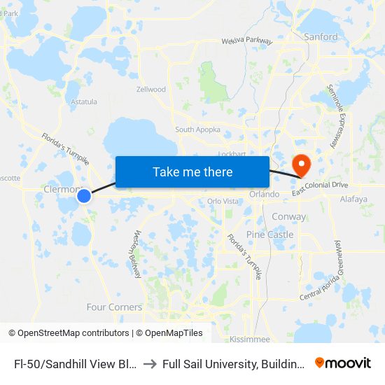 Fl-50/Sandhill View Blvd to Full Sail University, Building 5 map