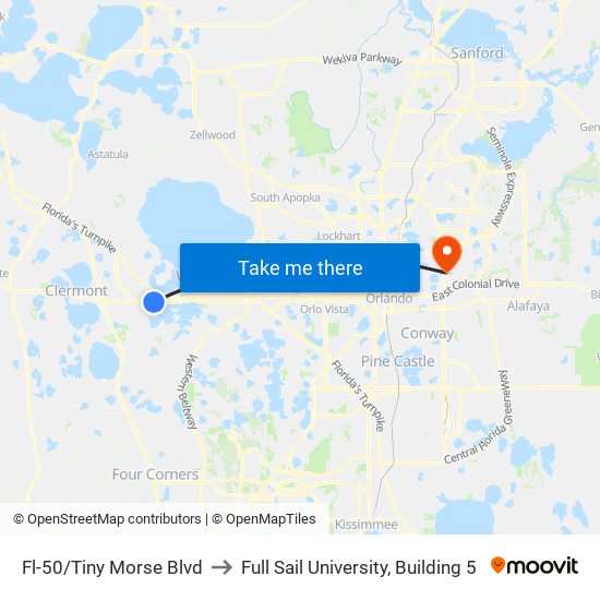 Fl-50/Tiny Morse Blvd to Full Sail University, Building 5 map