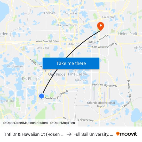 Intl Dr & Hawaiian Ct (Rosen Centre Hotel) to Full Sail University, Building 5 map