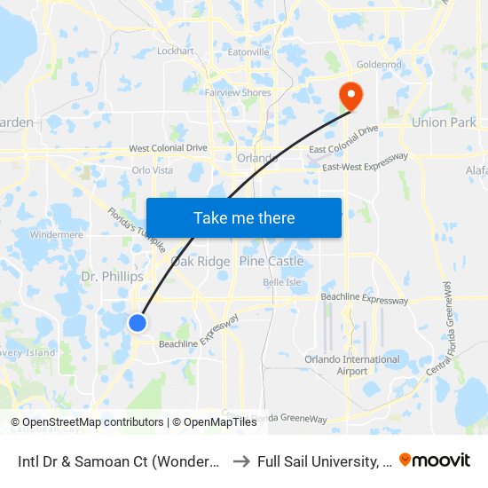 Intl Dr & Samoan Ct (Wonderworks Orlando) to Full Sail University, Building 5 map