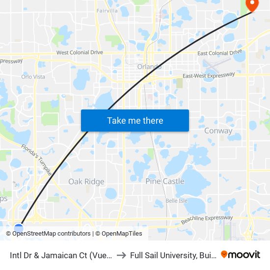 Intl Dr & Jamaican Ct (Vue at 360) to Full Sail University, Building 5 map